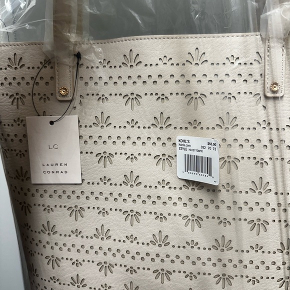 NWT LC Lauren Conrad Pink Striped Eyelet Presley Convertible Tote Bag - Picture 2 of 6